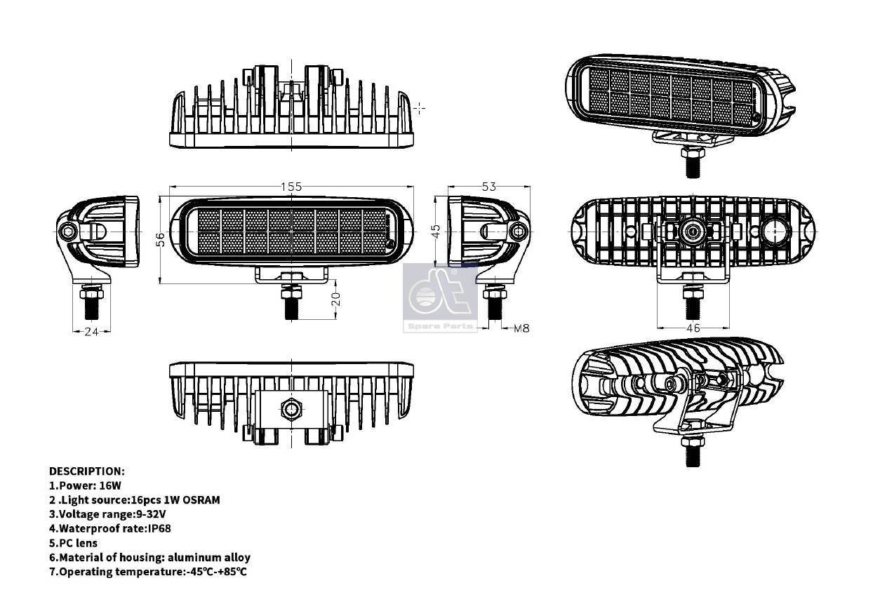 Work lamp, LED DT Spare Parts 9.69036