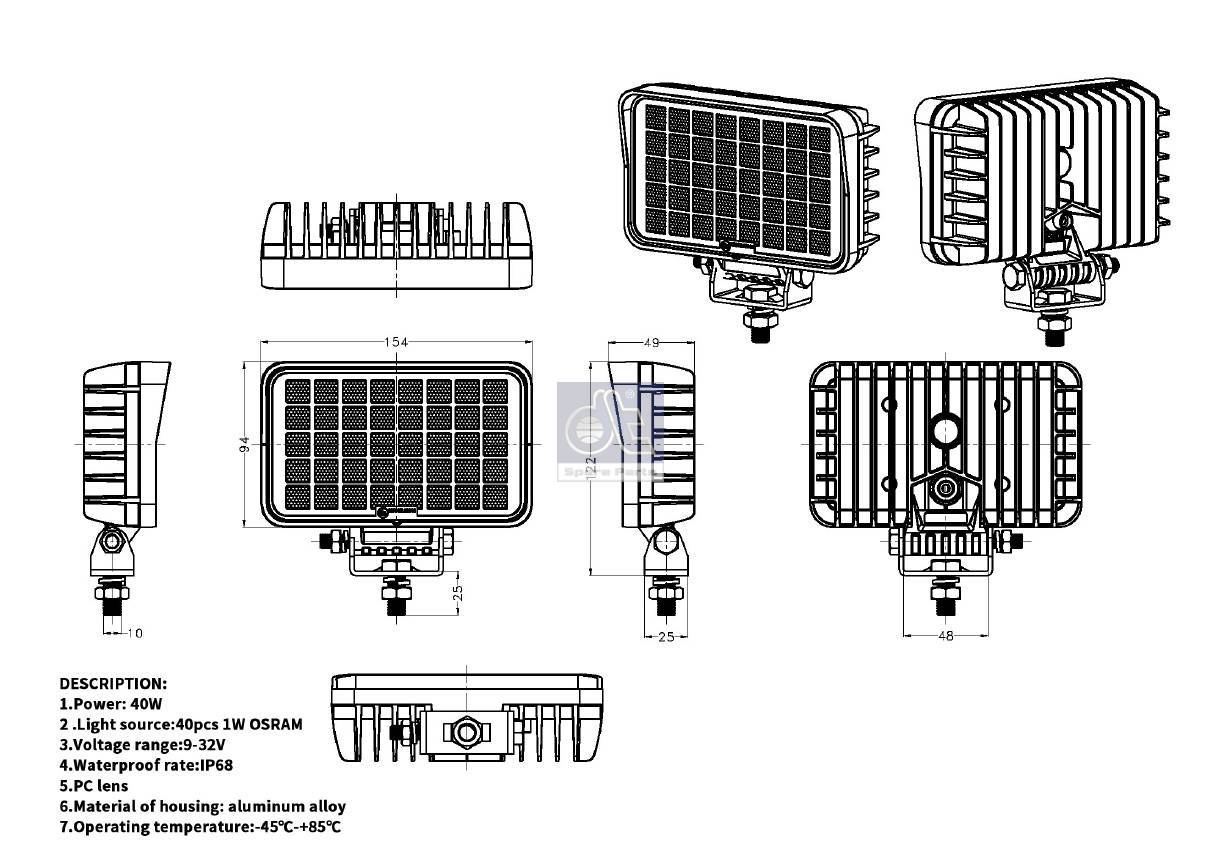 Work lamp, LED DT Spare Parts 9.69037