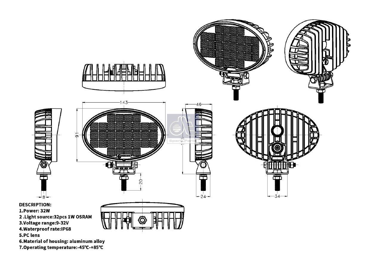 Work lamp, LED DT Spare Parts 9.69038