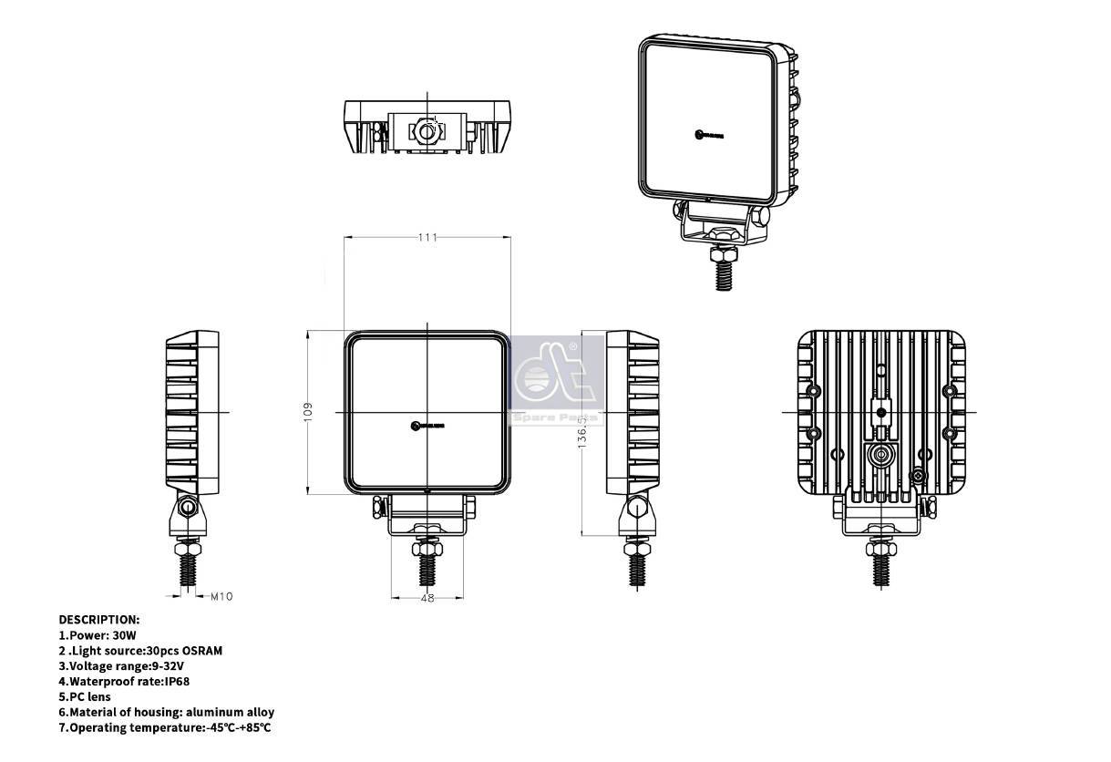 Work lamp LED DT Spare Parts 9.69042