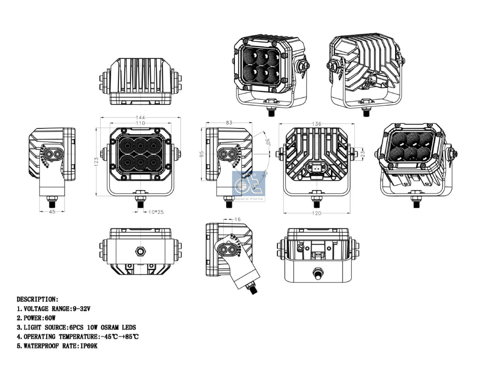 Work lamp | DT Spare Parts 9.69044