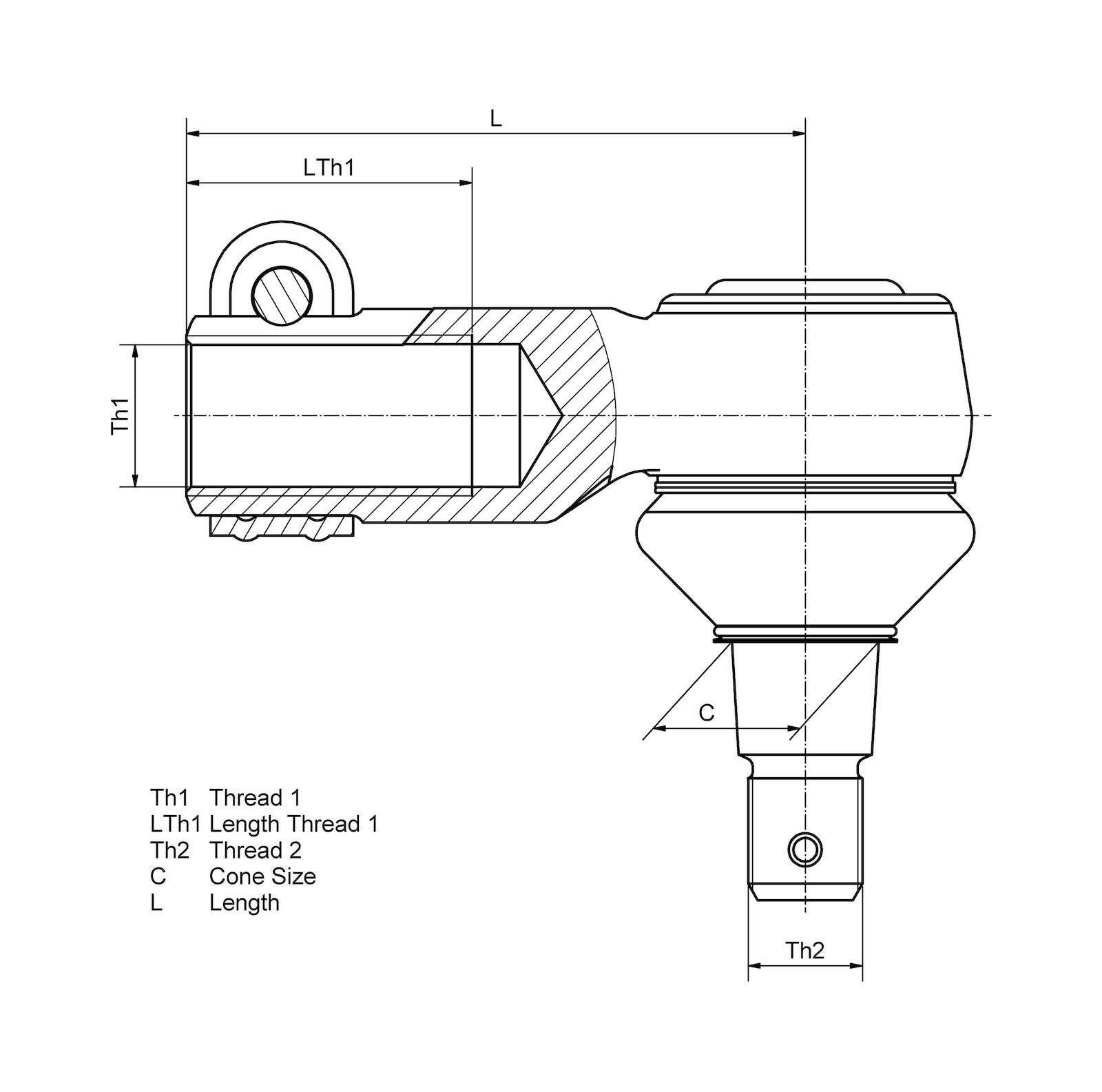 Rótula DT Spare Parts 6.51205 Rótula rosca derecha C: 38 mm M30