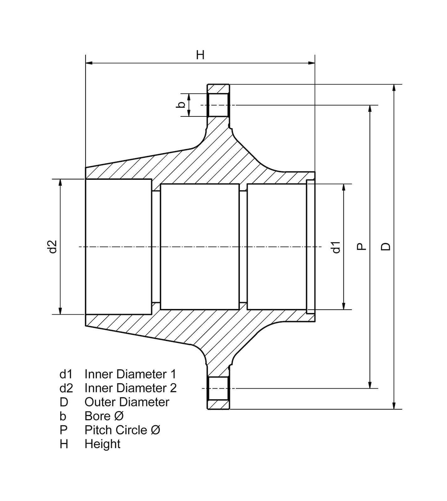 Cubo de rueda DT Spare Parts 4.64658 Cubo de rueda sin rodamientos d1: 130 mm d2: 150