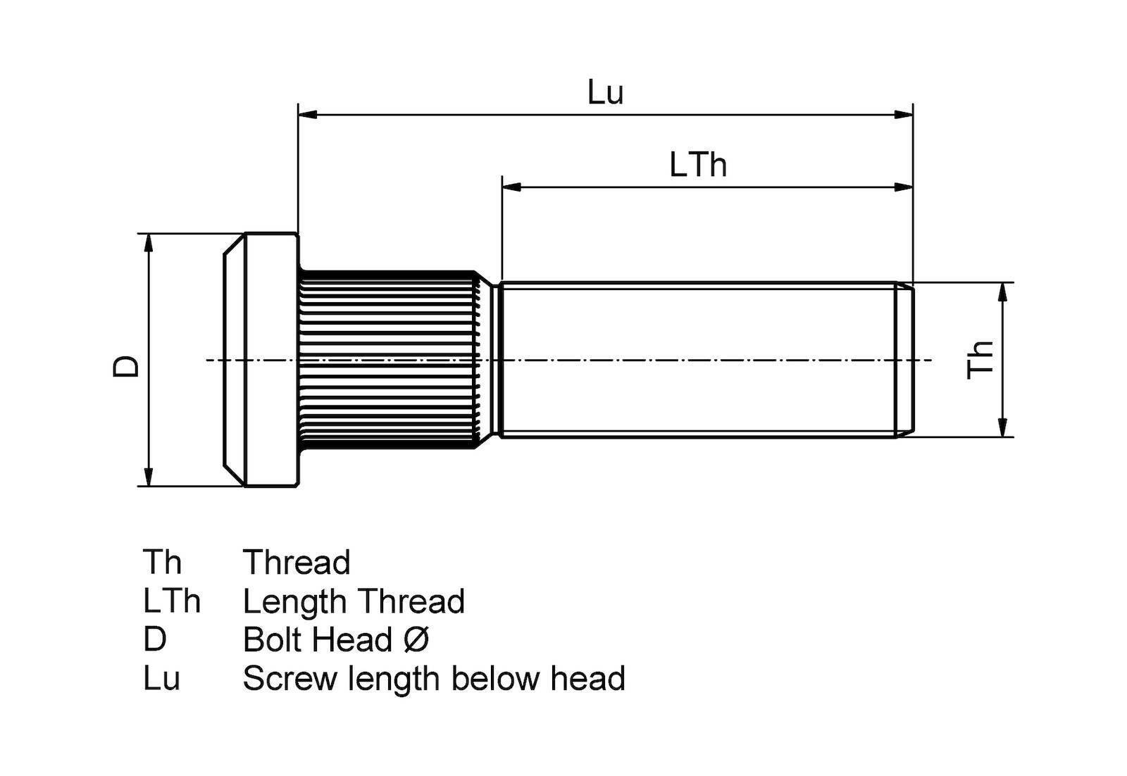 Tornillo de rueda DT Spare Parts 7.32100 Tornillo de rueda M22 x 1,5 LTh: 40 mm Lu: 86 mm