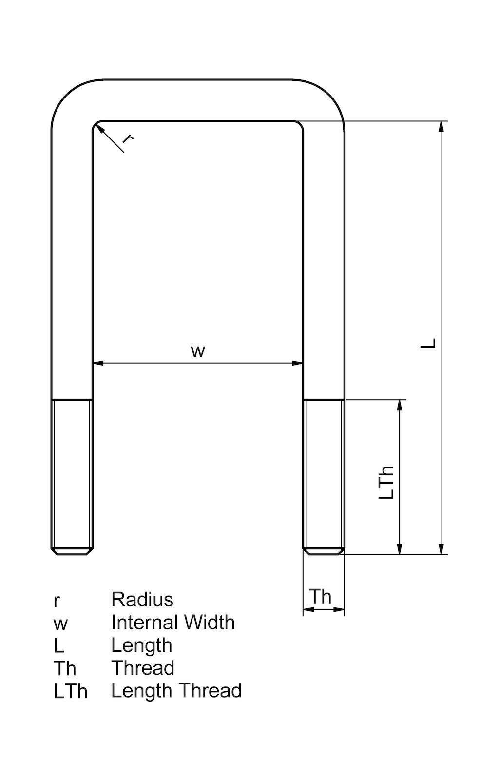 U-bolt DT Spare Parts 7.11030 U-bolt r: 12,5 mm M20 x 1,5 LTh: 58 mm L: 240 mm