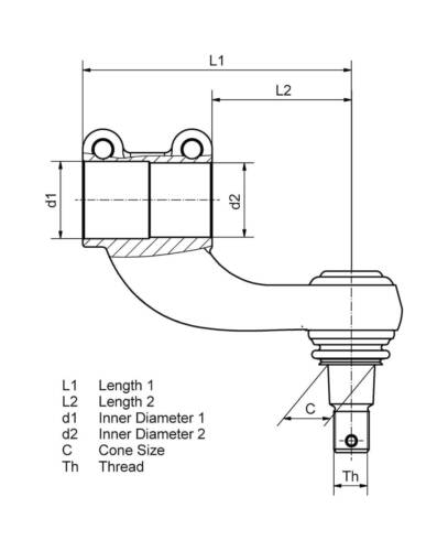 Ball joint left hand thread d1 52,5 mm C 28,6 DT Spare Parts 2.53001